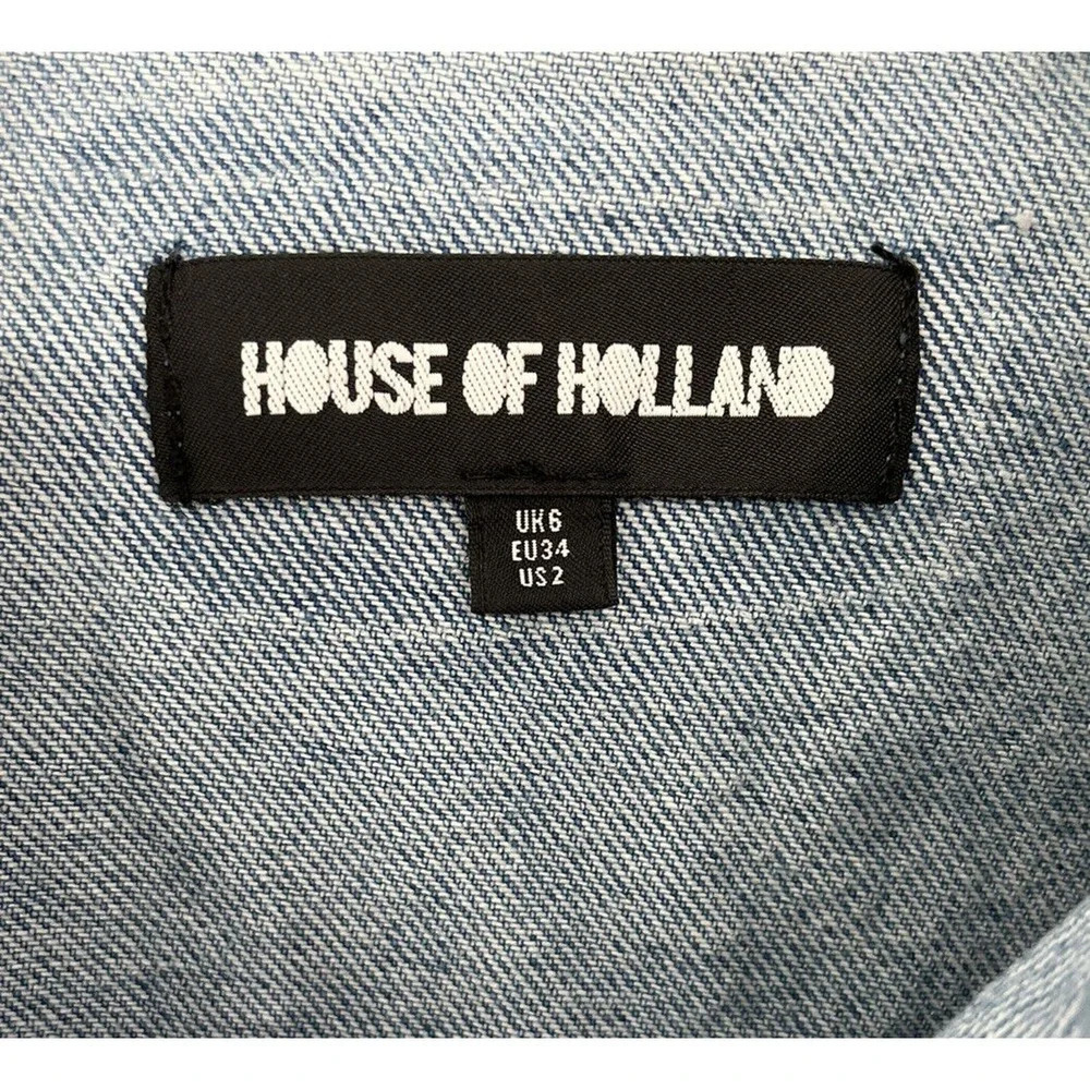 House of Holland Patchwork Denim Distressed Jean Shirt Snap size US 2 - Picture 12 of 13